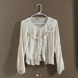 American Eagle Eyelet Style Blouse Button Up Eyelet